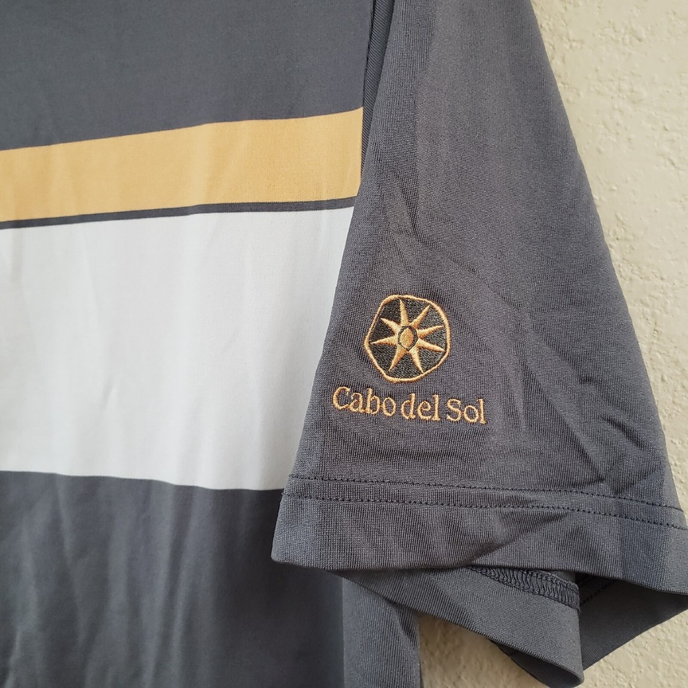 Straight Down Cabo Del Sol Golf Men's Medium Polo Grey Horizontal Stripe Short - Picture 3 of 7